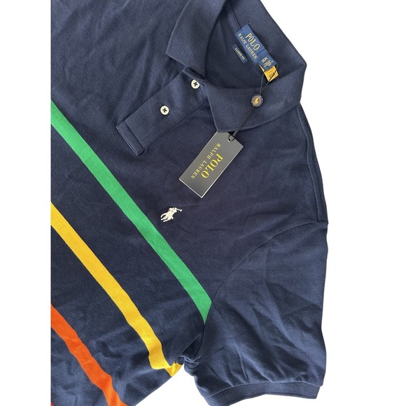Polo Ralph Lauren Mens XL‎ Short Sleeve Shirt Blue Colorful Stripes 100% Cotton